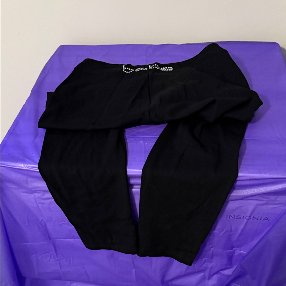 Bebe Black Pants with Embellished Logo